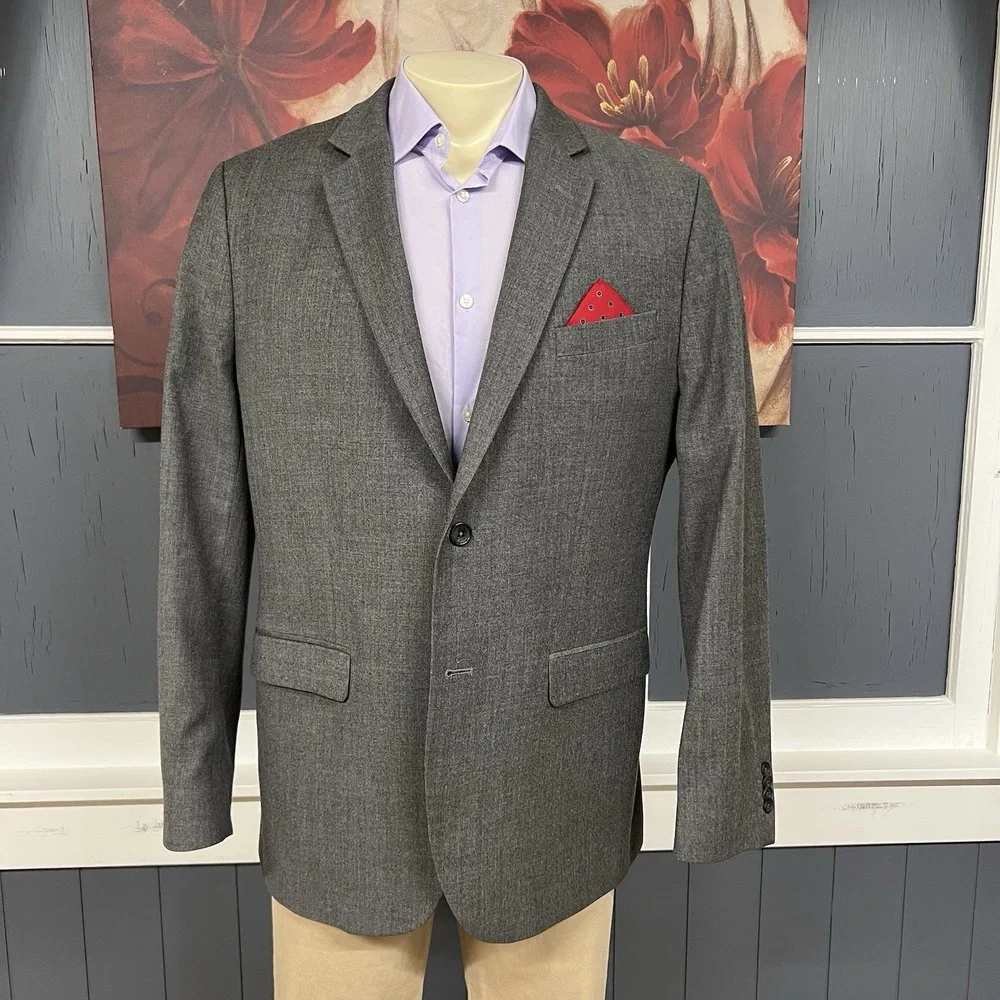 Banana Republic Blazer Jacket Sport Coat‎ Mens 46R Tailored Slim Fit Wool Gray